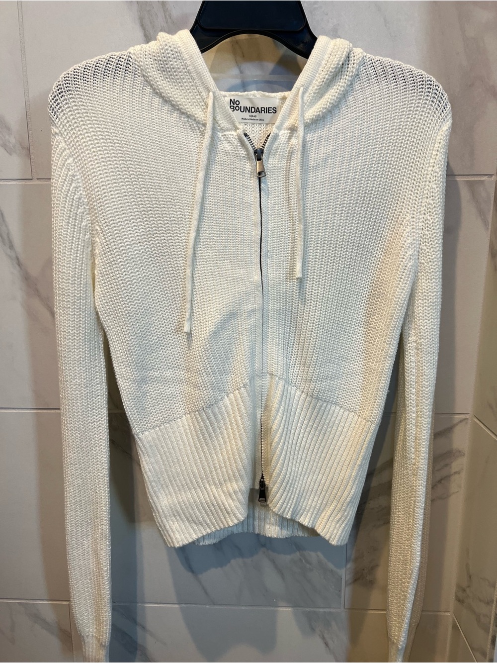 No Boundaries Cream Knit Zip-Up Hooded Sweater $12 size S New
